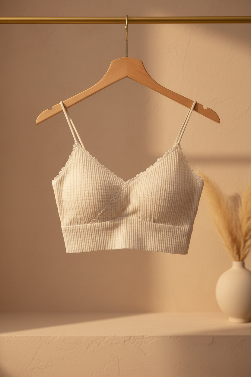 Bralette en colgador de madera