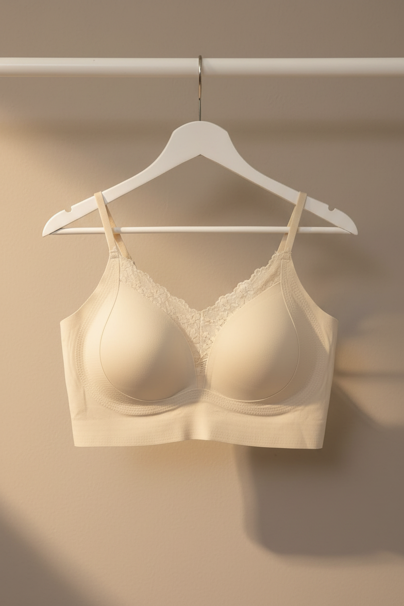 Bralette beige en colgador blanco